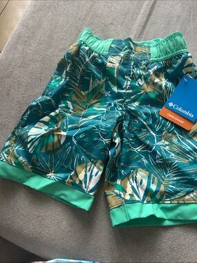 Columbia toddler boys Teal Tropical Print Swim Shorts